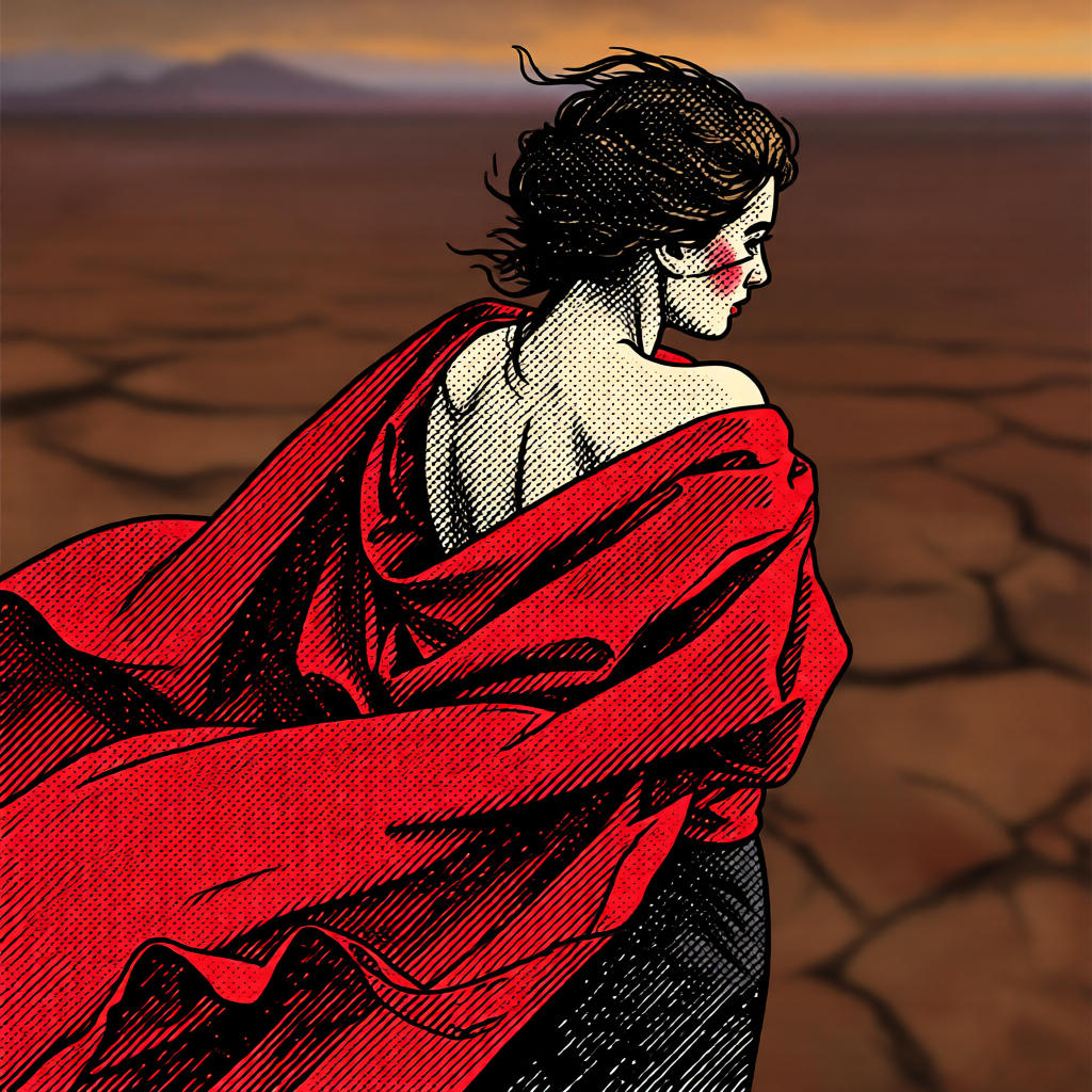 Ink and crosshatch style portrait, intended as music cover art